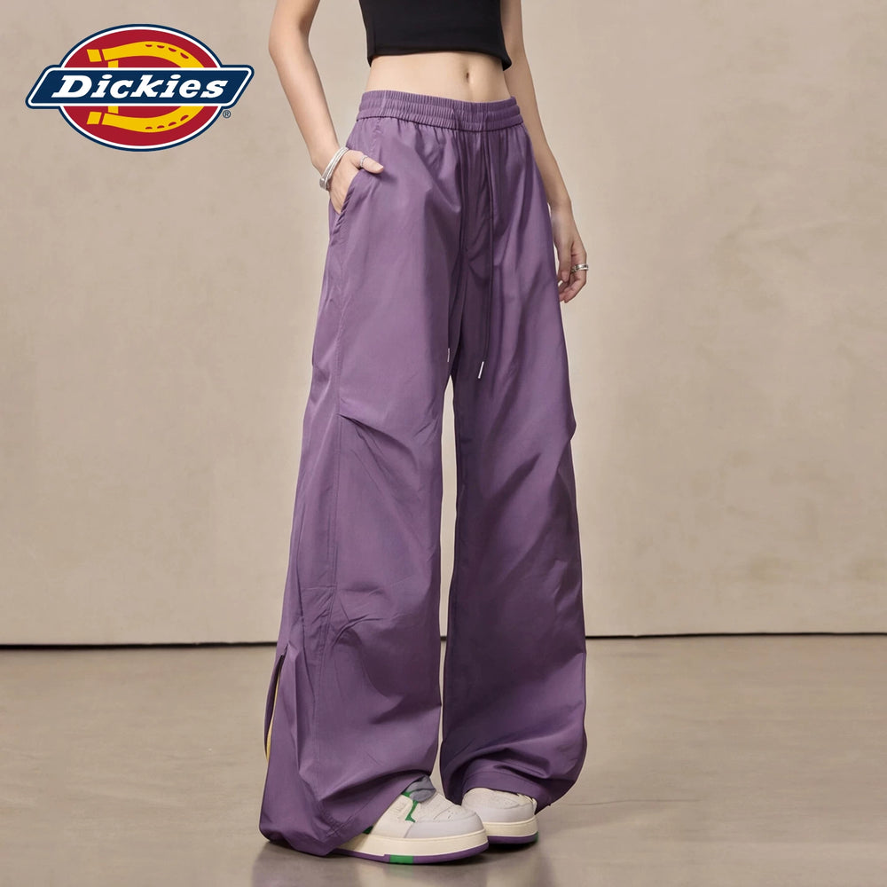 Dickies Cool Purple Wide Leg Pants for Women Summer 2026 High Waist Drawstring Versatile workwear Style Casual Pants M