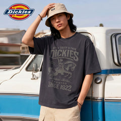 Dickies Cool Suitable Pure Cotton Short sleeved T-shirt Men's Summer American Retro Western Cowboy Letter Printed Top M