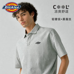 Dickies silk short sleeved polo shirt for men's summer new antibacterial cool breathable premium collar t-shirt A