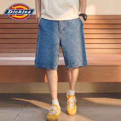 Dickies' cool and washable denim shorts for men, summer retro loose straight leg casual five inch mid length pants M