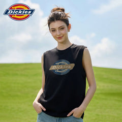 Dickies Cool Black Sleeveless Tank Top for Women 2026 Summer Casual Sports Round Neck Printed T-shirt Top m