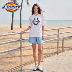 Dickies Cool Suitable White Round Neck Printed Short Sleeve T-shirt for Women 2026 Loose and Versatile Casual Top Trendy Brand M