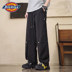 Dickies Men's Black Casual Workwear Pants, Summer Thin Loose Straight Wide-Leg Trousers, Size M