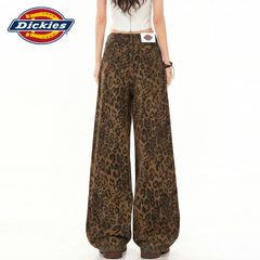 Dickies is a cool and stylish American retro vintage vintage leopard print wide leg jeans for women in summer, with a high waist and slim figure, and floor length pants