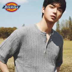 Diesel Dickies Summer Knitted Short Sleeve T-shirt for Men with Henley Neck Breathable Loose Half Sleeve Top M