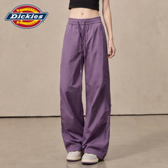 Dickies Cool Purple Wide Leg Pants for Women Summer 2026 High Waist Drawstring Versatile workwear Style Casual Pants M
