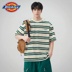 Dickies Cool Summer New Match Striped Short sleeved T-shirt for Men, Loose Thin Casual Top Y