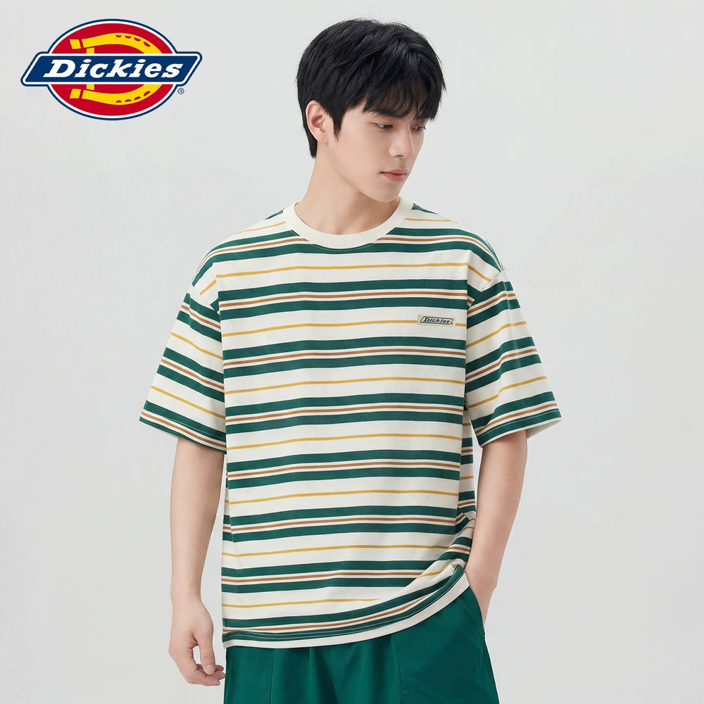 Dickies Cool Summer New Match Striped Short sleeved T-shirt for Men, Loose Thin Casual Top Y
