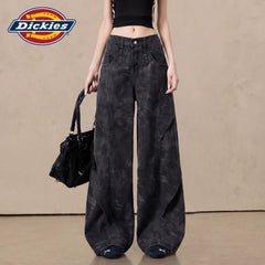 Dickies Cool Tie Dyeing Wide Leg Jeans for Women 2026 Summer New Loose Casual Versatile Work Pants M