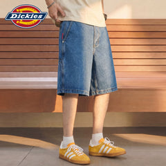 Dickies' cool and washable denim shorts for men, summer retro loose straight leg casual five inch mid length pants M