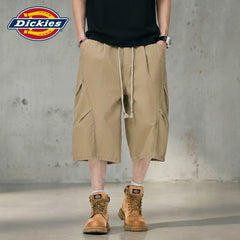 Dickies pure cotton straight leg seven quarter pants for men, summer trendy brand pleated splicing loose casual shorts M