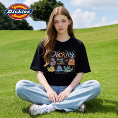 Dickies Cool Cartoon style Short sleeved T-shirt for women's summer style black printed round neck pure cotton trendy top m