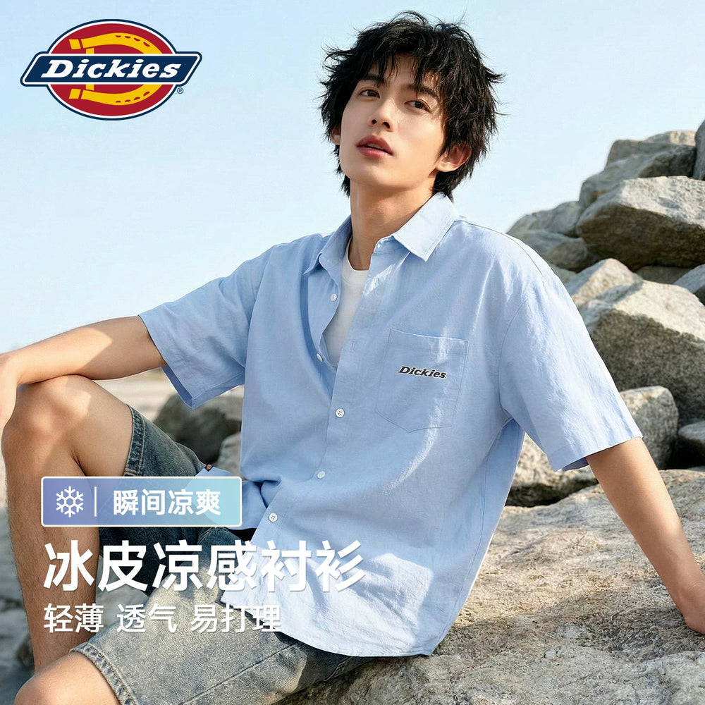 Dickies Ice Silk Short Sleeve Shirt for Boys, 2026 Summer New Style, Cool and Loose, Light Business Men's Wear, Thin A