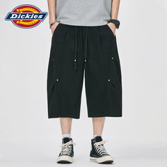 Dickies Cool American Trendy Brand Seven Point Pants for Men Summer Black Pure Cotton Loose Wide Leg Casual Middle Pants M