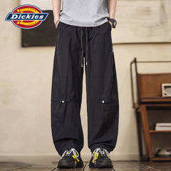 Dickies Men's Black Casual Workwear Pants, Summer Thin Loose Straight Wide-Leg Trousers, Size M