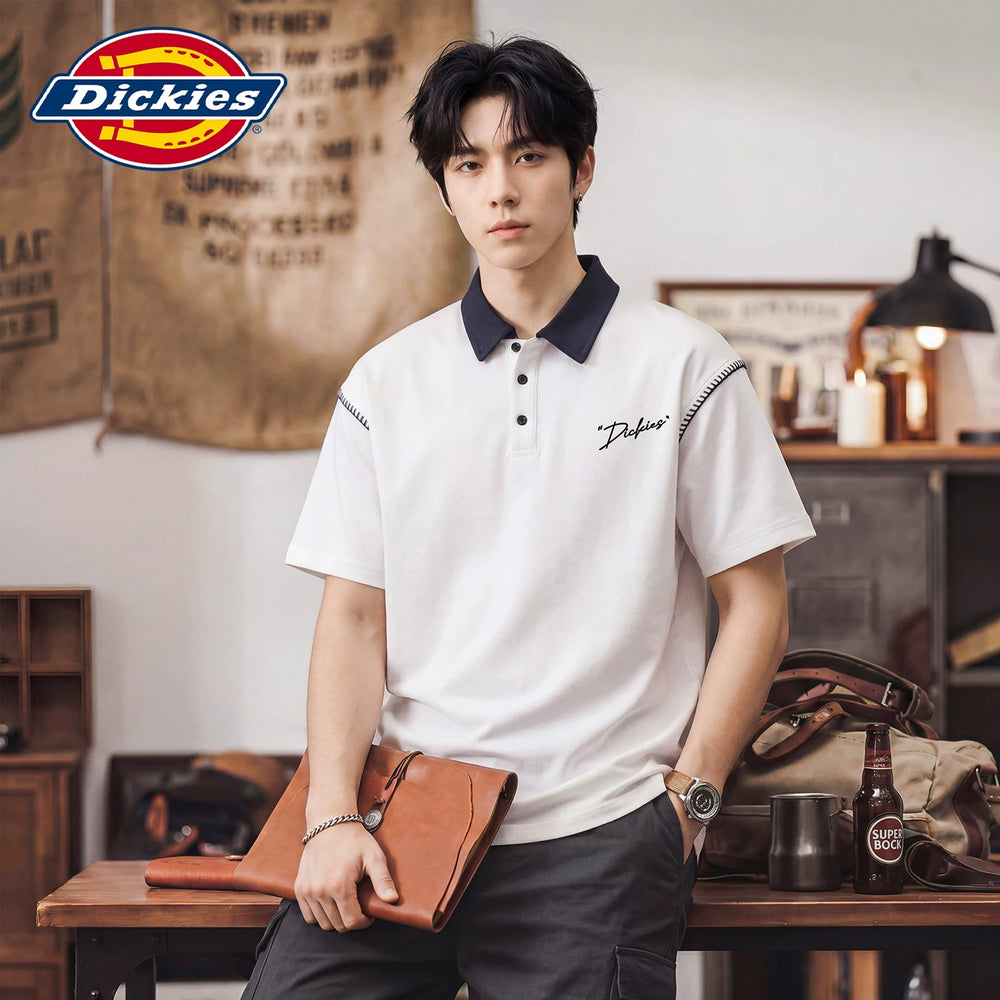 Dickies Cool Color Matching Flip Collar Short Sleeve Polo Shirt Loose New Summer Men's Thin Half Sleeve Top Y