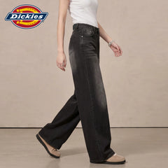 Dickies Cool Washable Black Grey Wide Leg Jeans for Women in Summer, High Waist Straight Leg Pants, Small and Comfortable, M