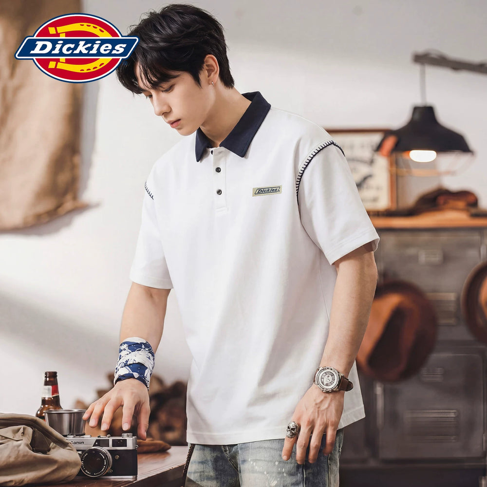 Dickies Summer 2026 New Button Design Short Sleeve Polo Shirt Men's Loose Collar Top Y