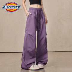 Dickies Cool Purple Wide Leg Pants for Women Summer 2026 High Waist Drawstring Versatile workwear Style Casual Pants M