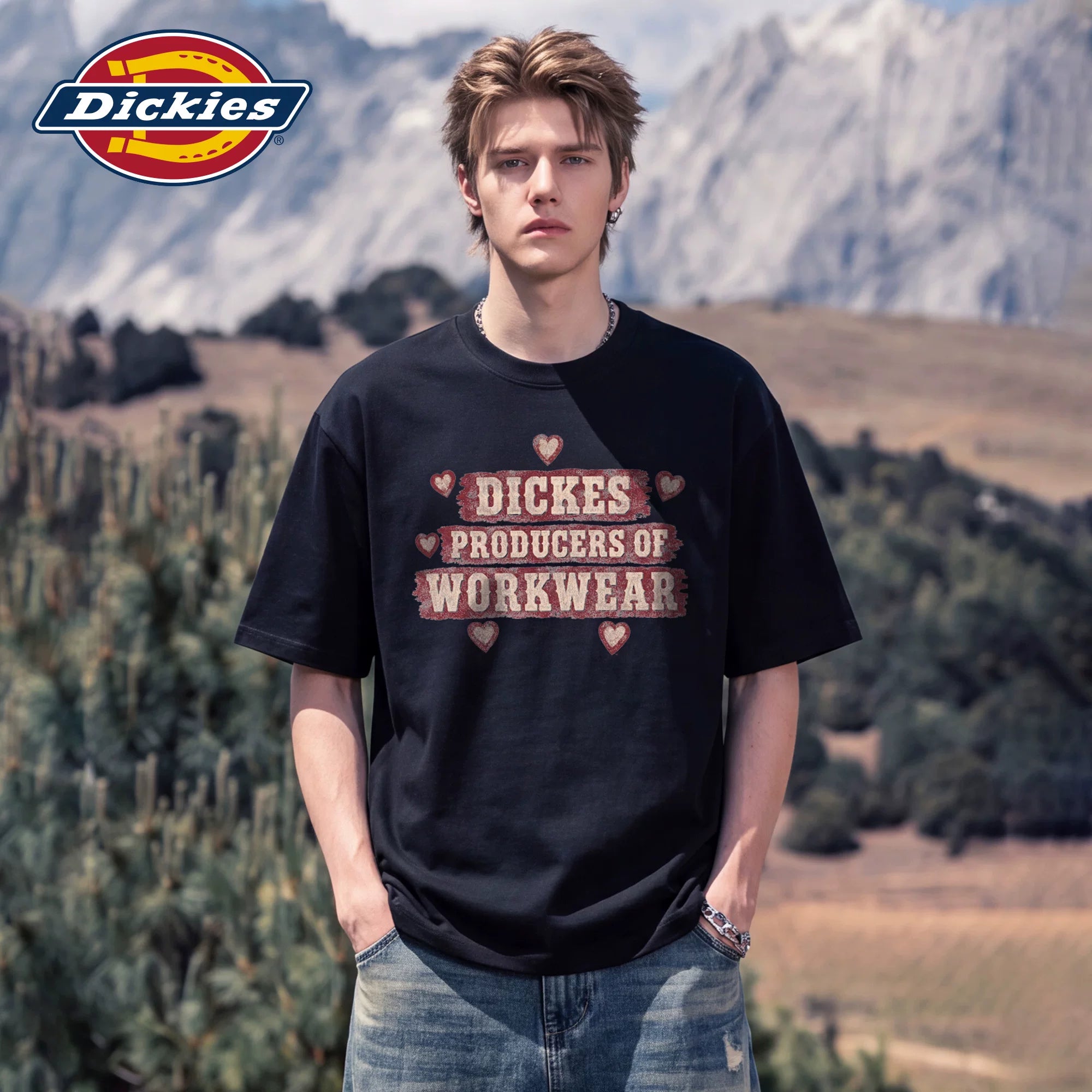 Dickies Cool Trendy Brand Short Sleeve T-shirt for Boys Summer Solona Cool Letter Printed Casual Top M