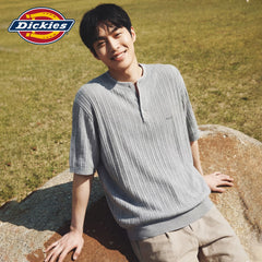 Diesel Dickies Summer Knitted Short Sleeve T-shirt for Men with Henley Neck Breathable Loose Half Sleeve Top M