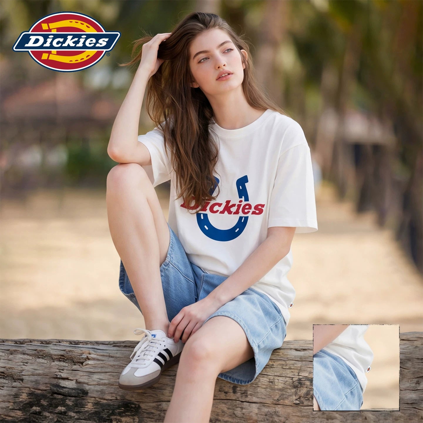 Dickies Cool Suitable White Round Neck Printed Short Sleeve T-shirt for Women 2026 Loose and Versatile Casual Top Trendy Brand M
