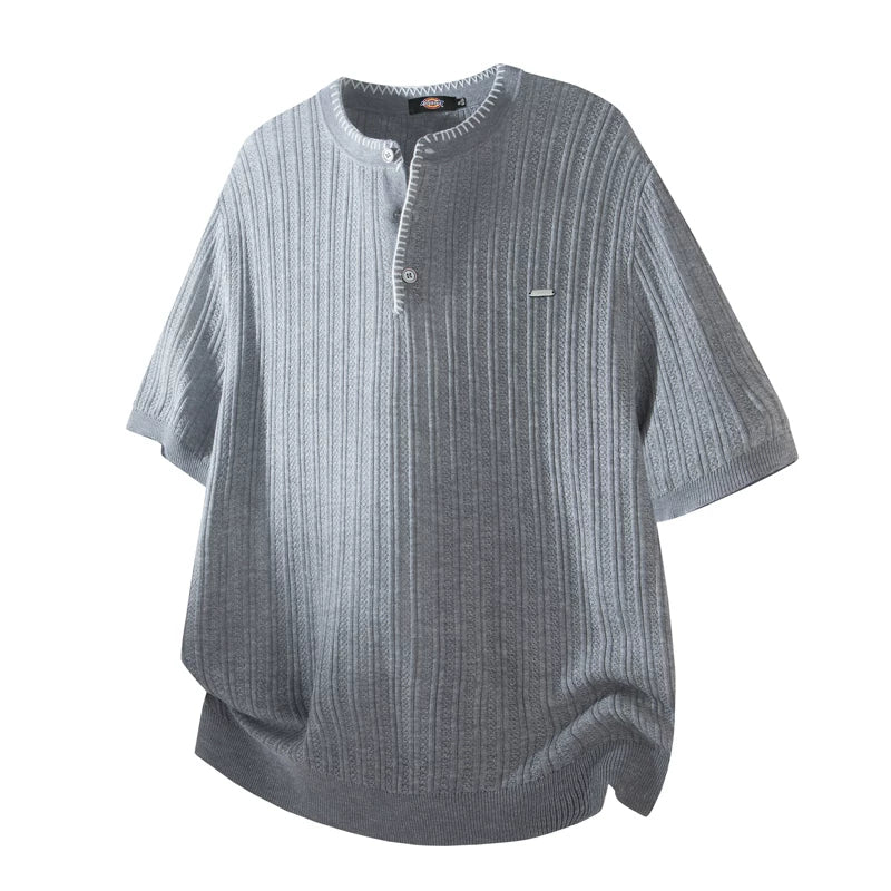 Diesel Dickies Summer Knitted Short Sleeve T-shirt for Men with Henley Neck Breathable Loose Half Sleeve Top M
