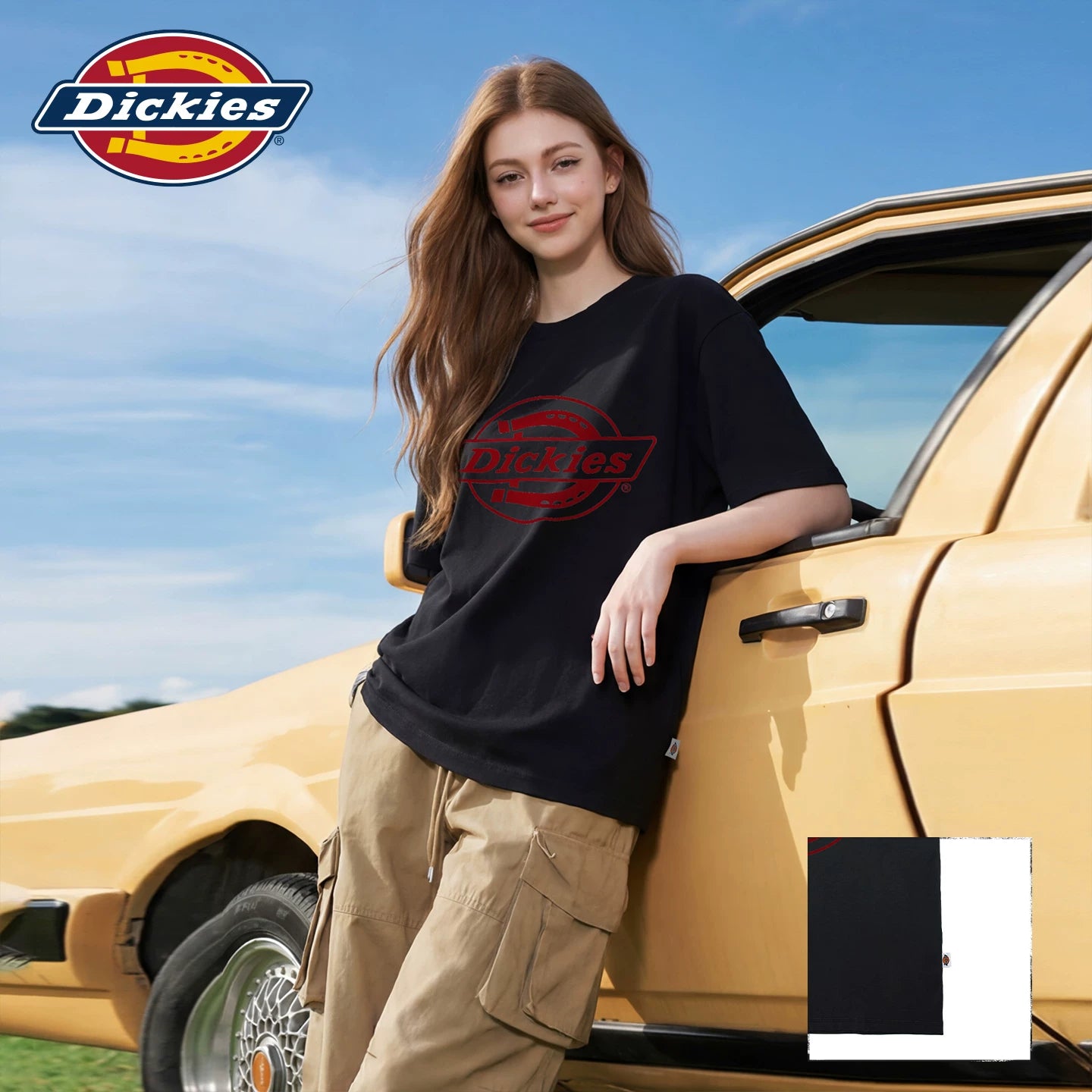 Dickies Cool American Trendy Brand Printed Short sleeved T-shirt for Women in 2026 Summer Loose Cotton Round Neck Top m