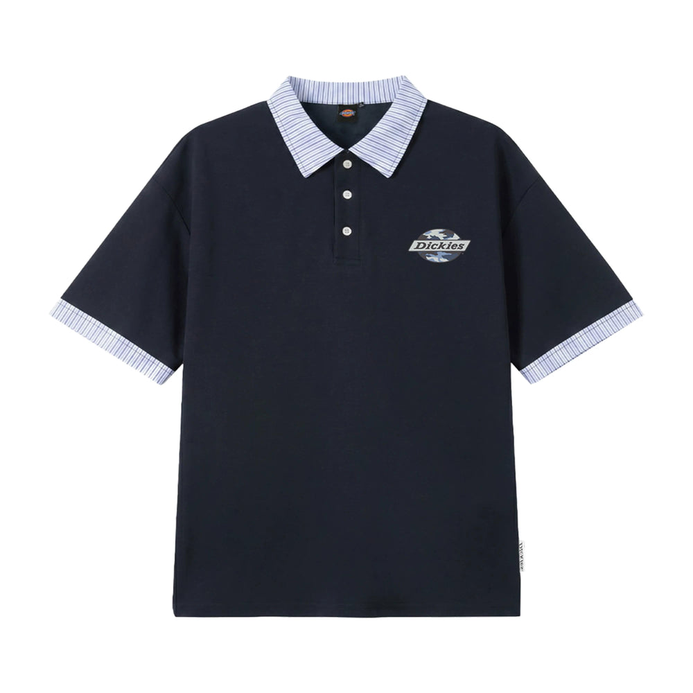 Dickies帝酷适拼接短袖POLO衫男士夏季复古条纹宽松半袖休闲上衣M