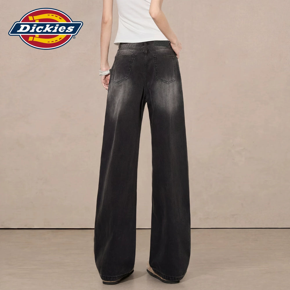 Dickies Cool Washable Black Grey Wide Leg Jeans for Women in Summer, High Waist Straight Leg Pants, Small and Comfortable, M