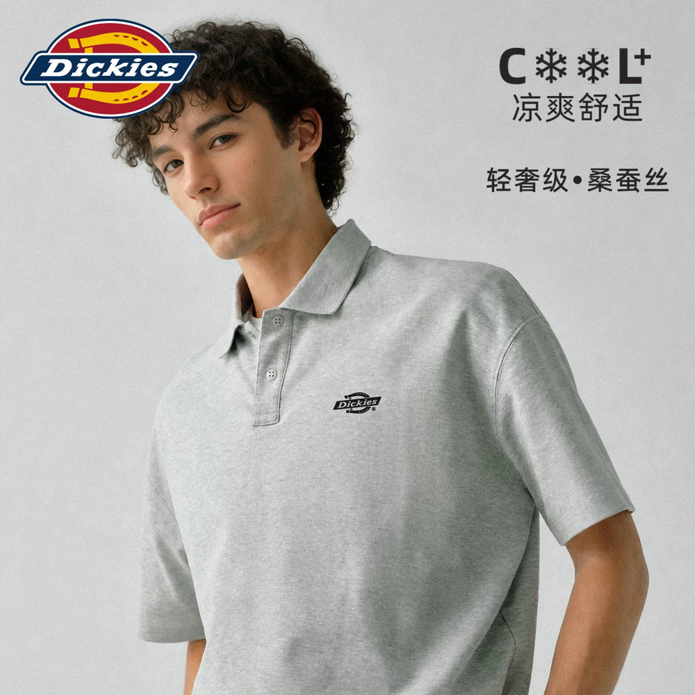 Dickies silk short sleeved polo shirt for men's summer new antibacterial cool breathable premium collar t-shirt A