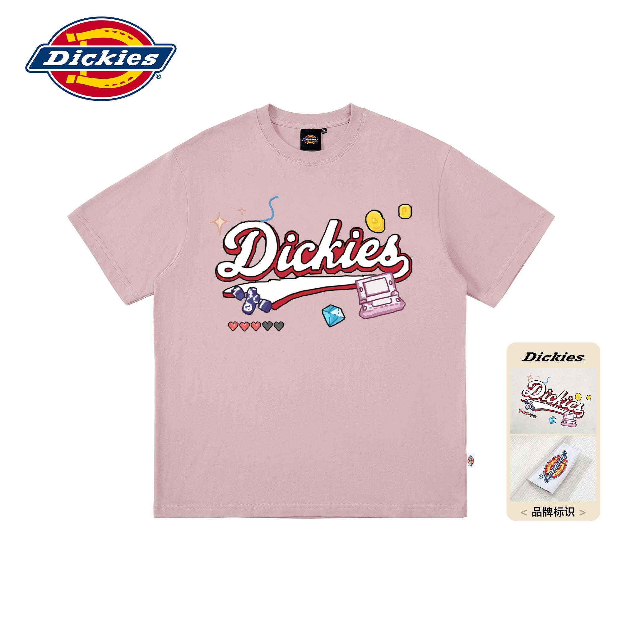 Dickies Emperor Cool Suitable Children's Fun Cartoon Letter Printed Short sleeved T-shirt Men's Summer Pure Cotton Half Sleeve Loose Top M