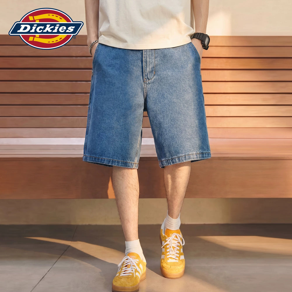Dickies' cool and washable denim shorts for men, summer retro loose straight leg casual five inch mid length pants M