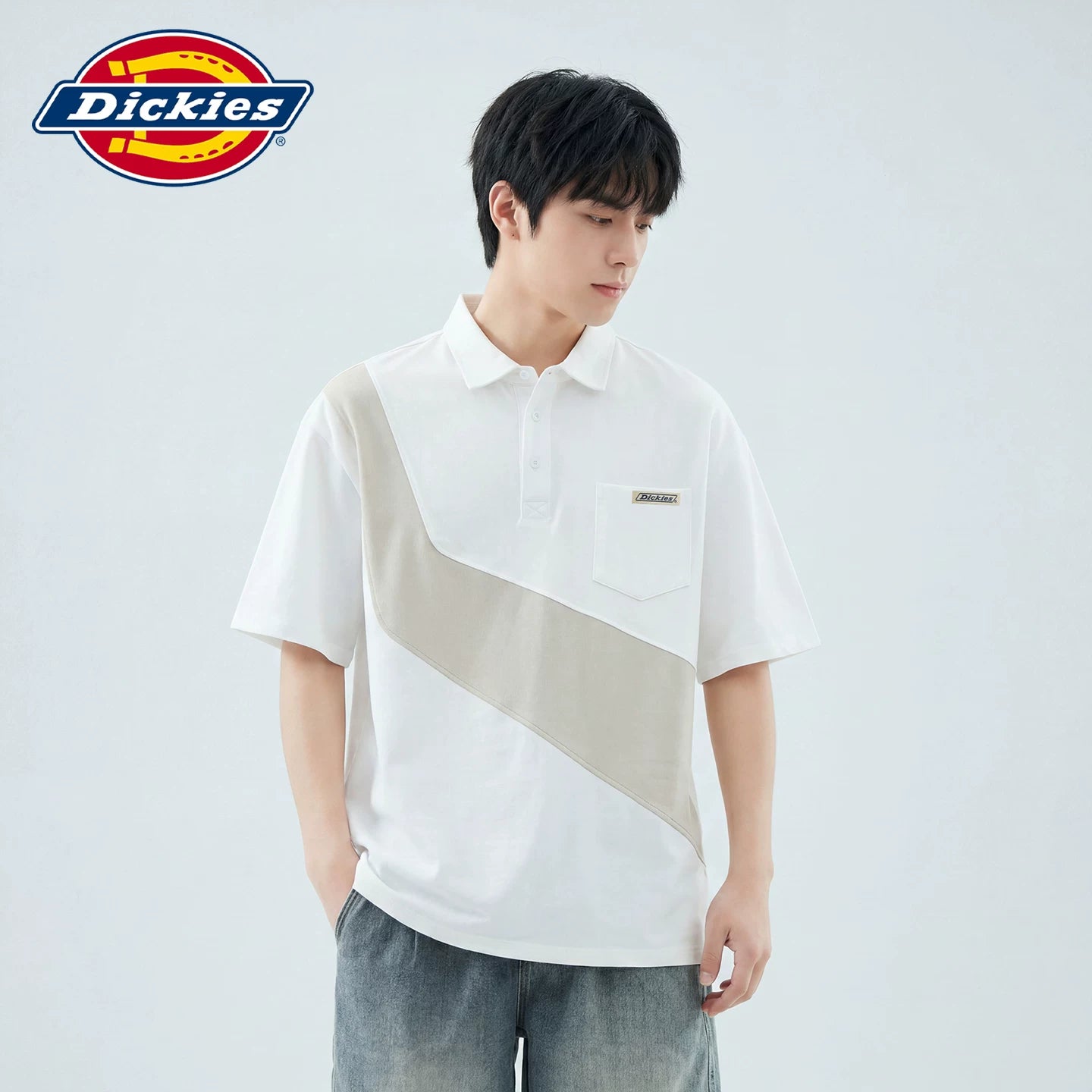 Dickies Cool Summer New Collection Color blocked Collar Short Sleeve Polo Shirt Men's Loose Versatile Top Y