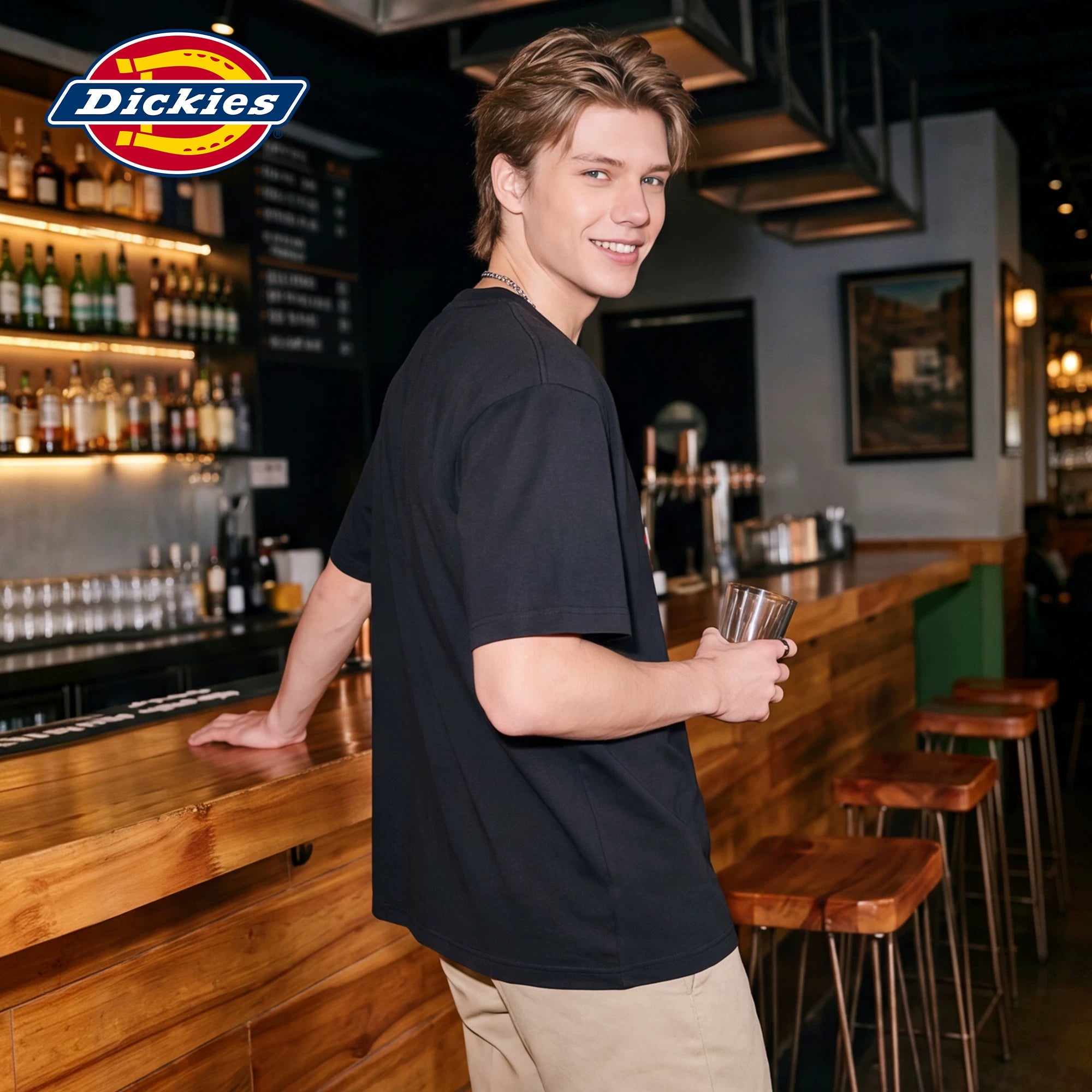 Dickies Emperor Cool Suitable Children's Fun Cartoon Letter Printed Short sleeved T-shirt Men's Summer Pure Cotton Half Sleeve Loose Top M