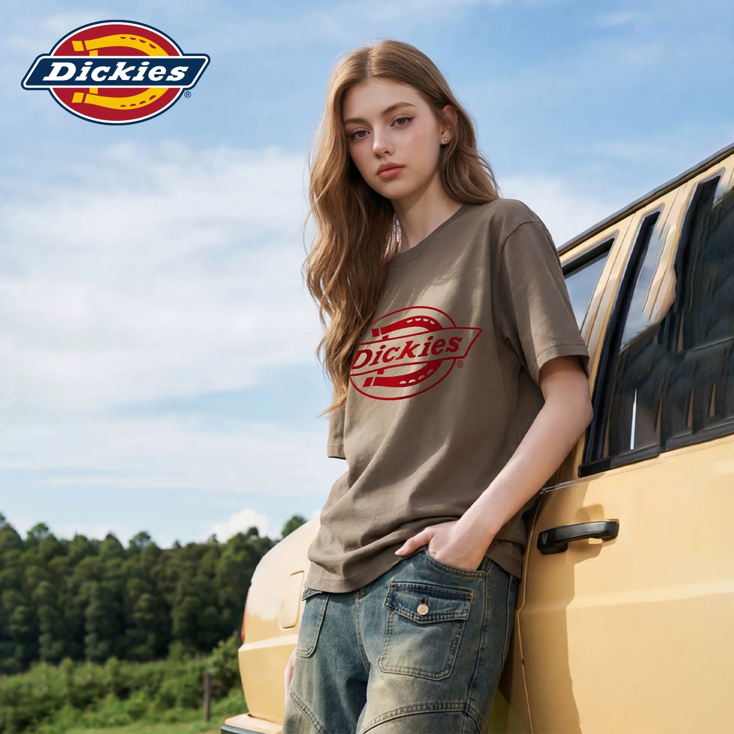 Dickies Cool American Trendy Brand Printed Short sleeved T-shirt for Women in 2026 Summer Loose Cotton Round Neck Top m