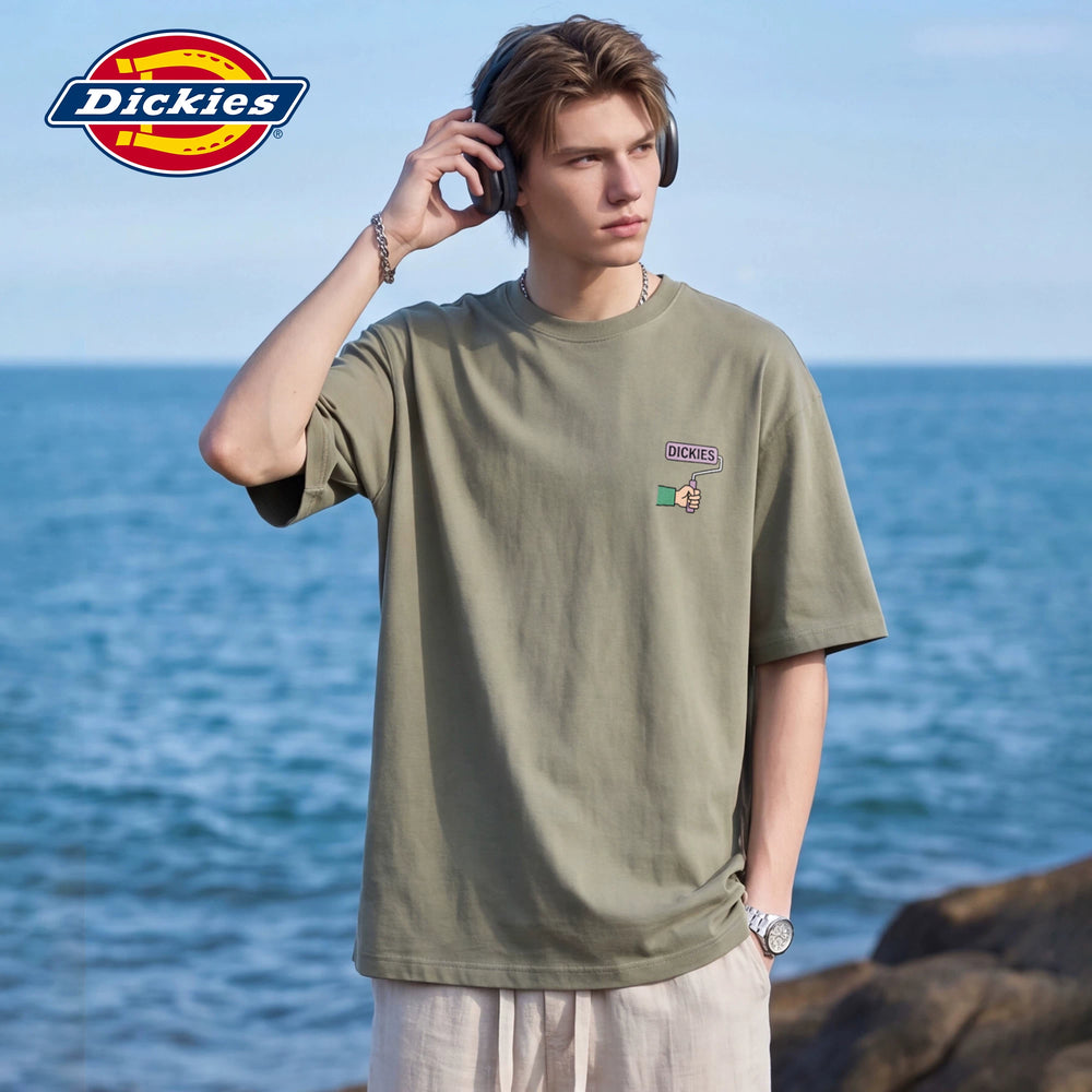 Dickies Cool Suitable Pure Cotton Short sleeved T-shirt Men's Summer American Trendy Brand Cartoon Letter Printed Half Sleeve Top M