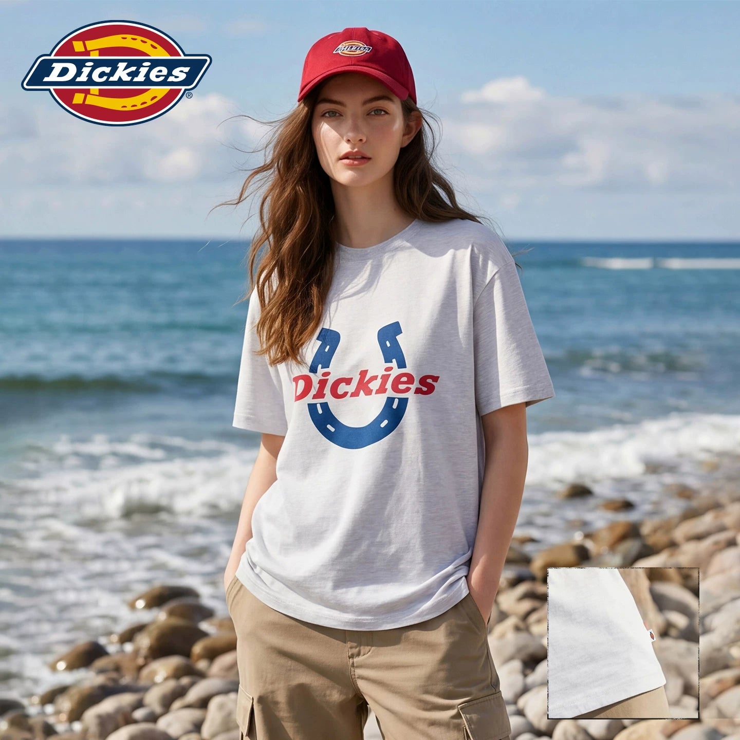 Dickies Cool Suitable White Round Neck Printed Short Sleeve T-shirt for Women 2026 Loose and Versatile Casual Top Trendy Brand M