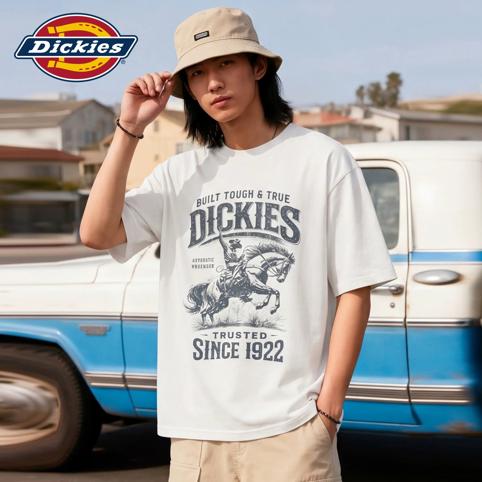 Dickies Cool Suitable Pure Cotton Short sleeved T-shirt Men's Summer American Retro Western Cowboy Letter Printed Top M