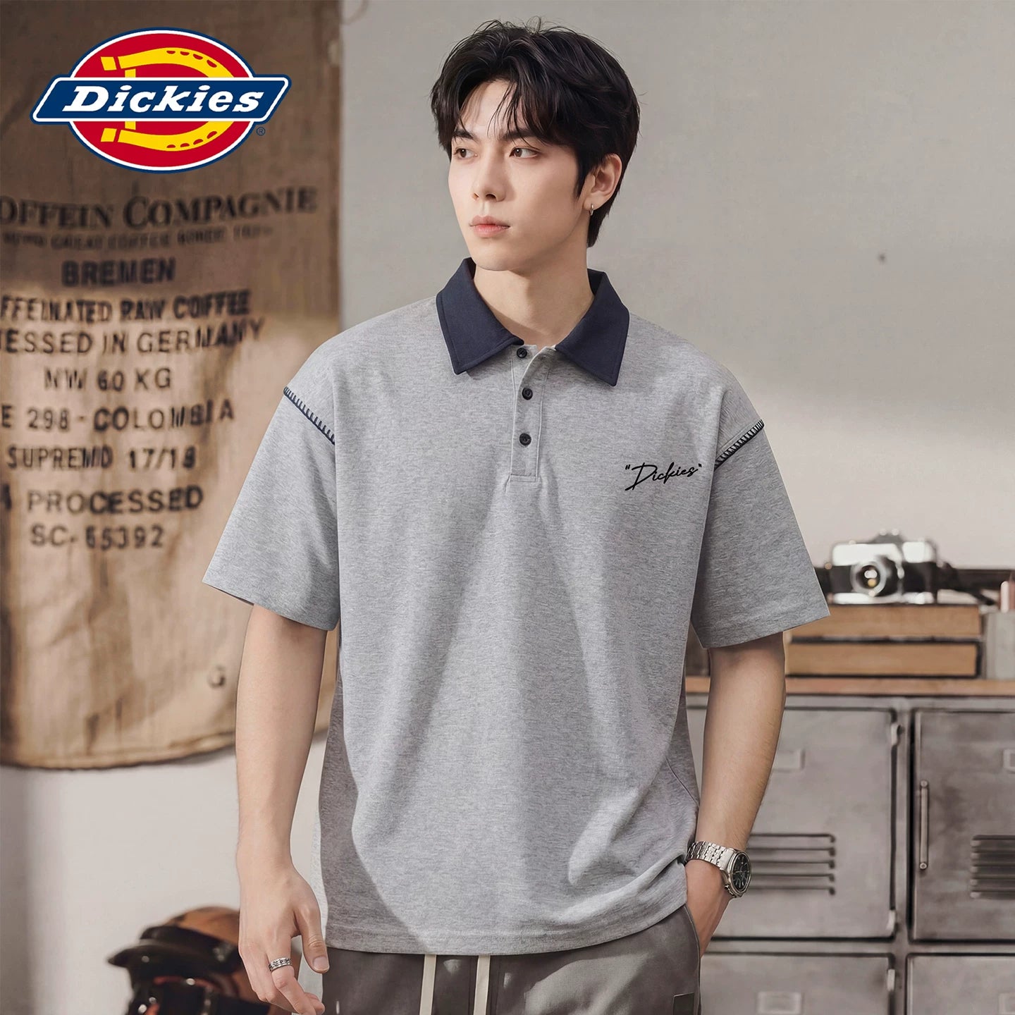 Dickies Cool Color Matching Flip Collar Short Sleeve Polo Shirt Loose New Summer Men's Thin Half Sleeve Top Y