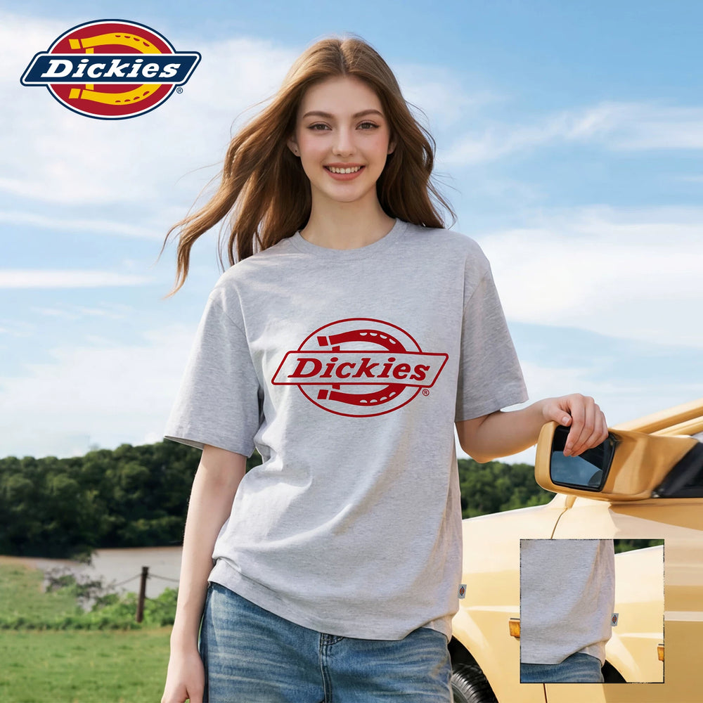 Dickies Cool American Trendy Brand Printed Short sleeved T-shirt for Women in 2026 Summer Loose Cotton Round Neck Top m