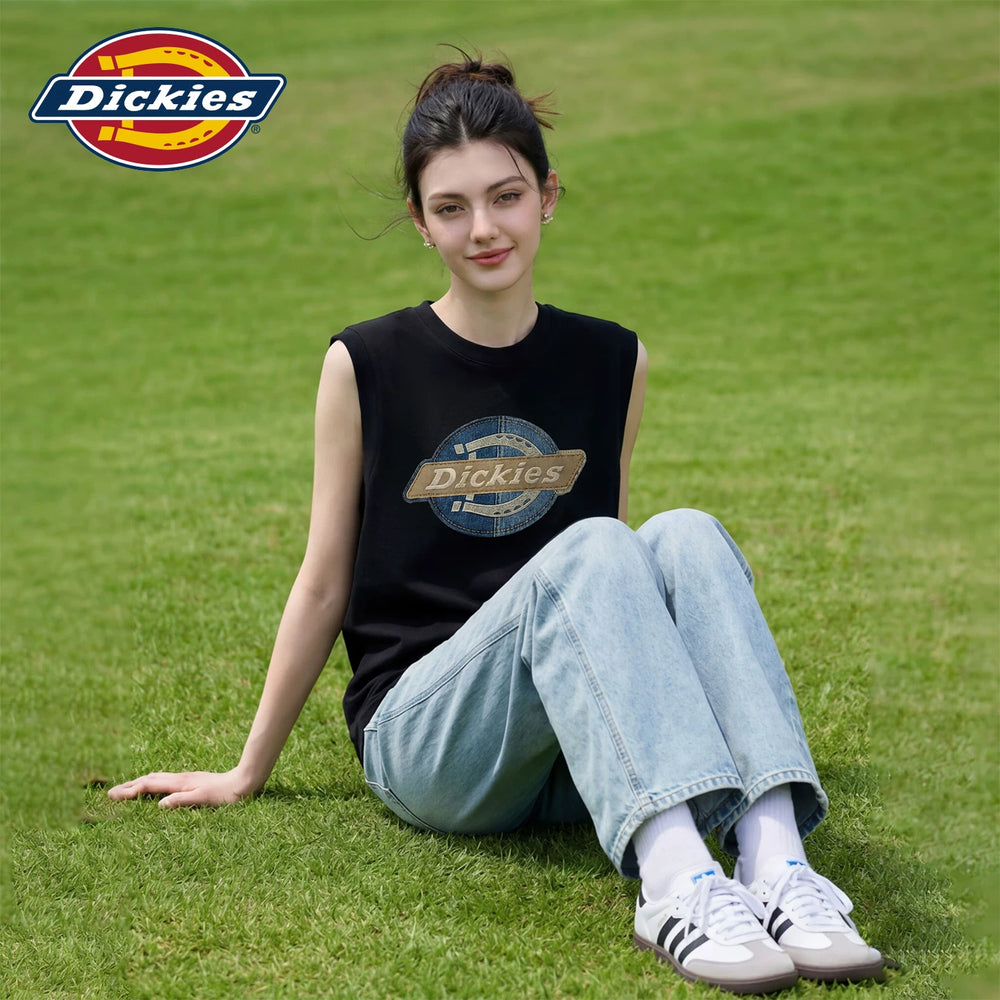 Dickies Cool Black Sleeveless Tank Top for Women 2026 Summer Casual Sports Round Neck Printed T-shirt Top m