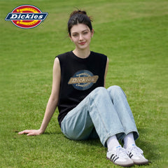 Dickies Cool Black Sleeveless Tank Top for Women 2026 Summer Casual Sports Round Neck Printed T-shirt Top m