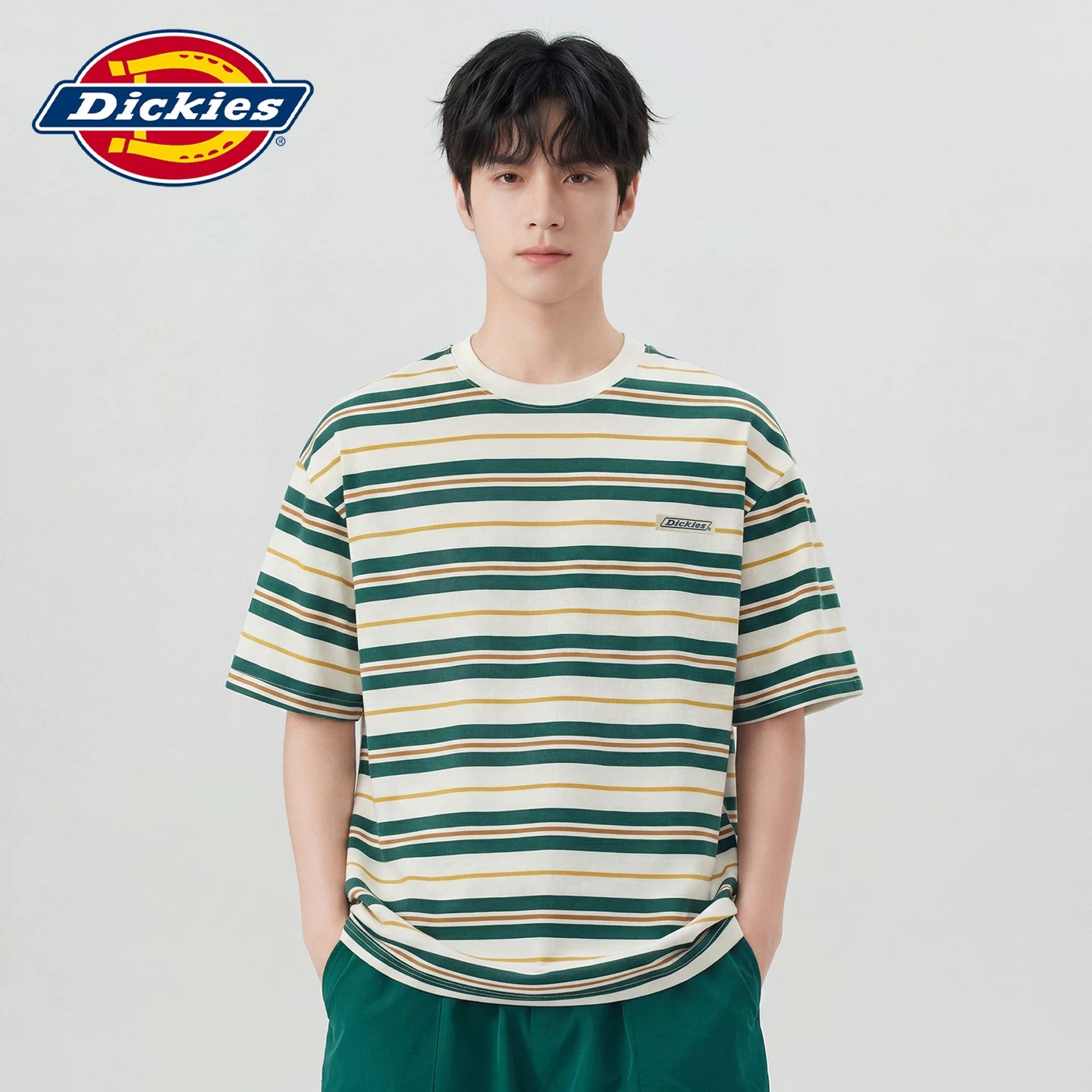 Dickies Cool Summer New Match Striped Short sleeved T-shirt for Men, Loose Thin Casual Top Y