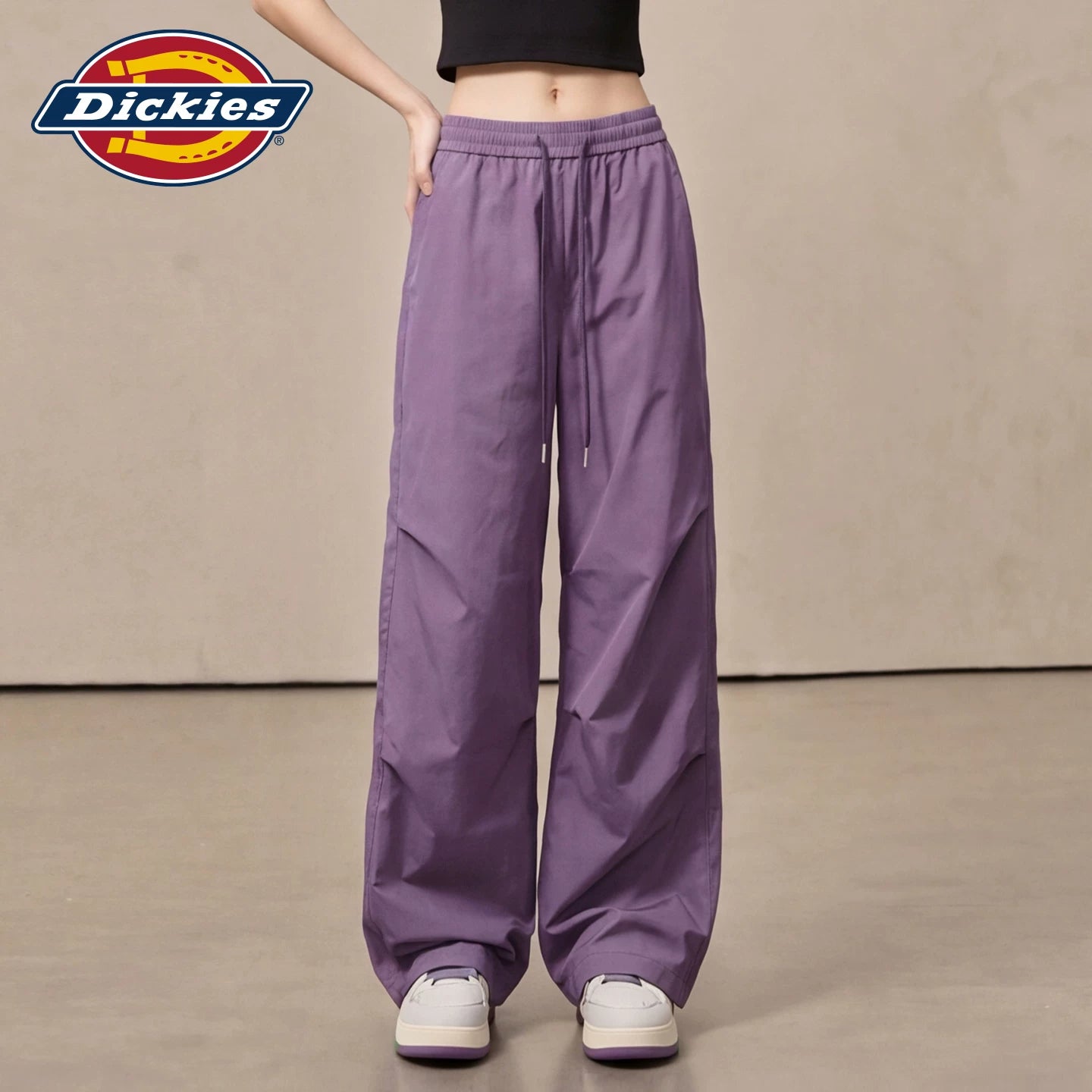 Dickies Cool Purple Wide Leg Pants for Women Summer 2026 High Waist Drawstring Versatile workwear Style Casual Pants M