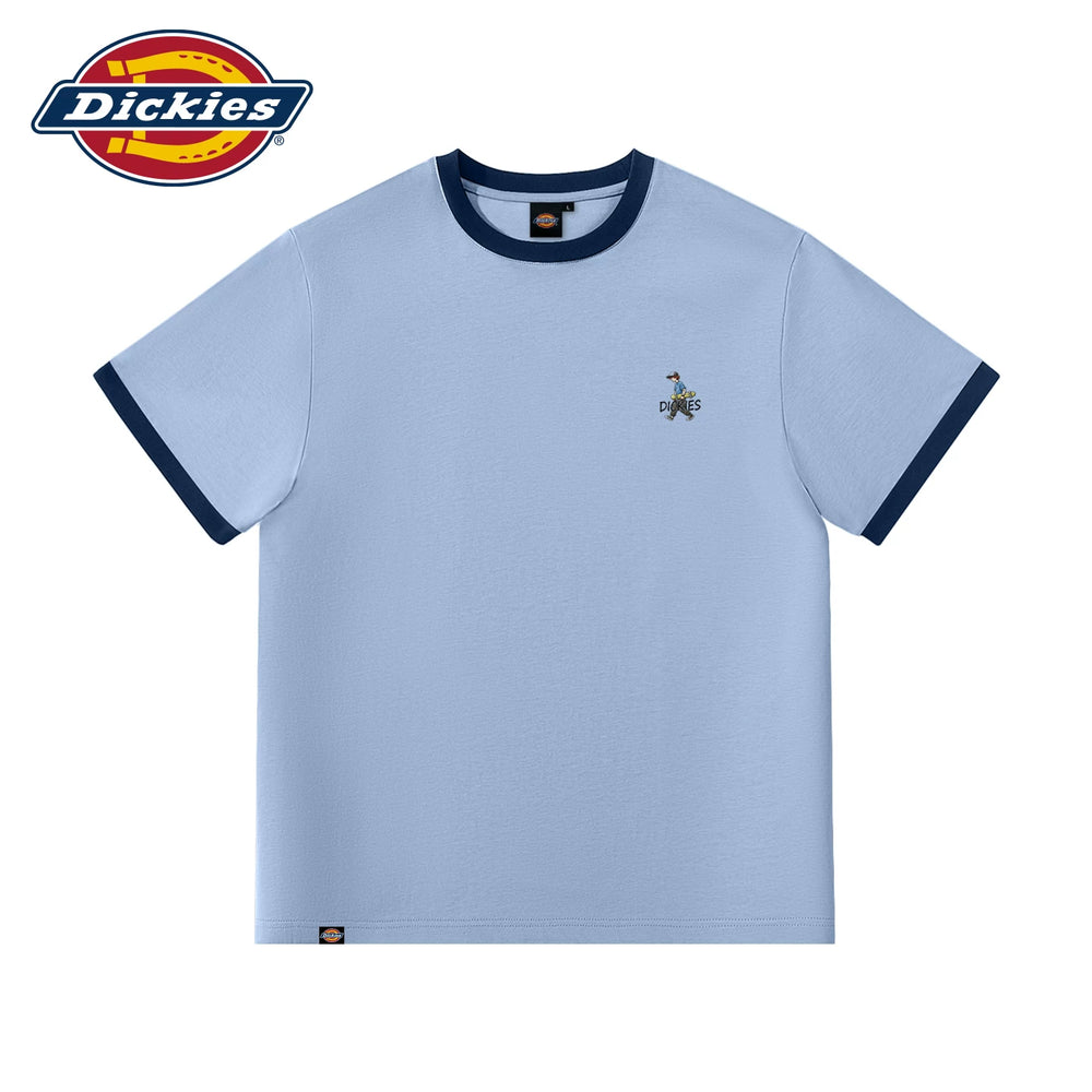 Dickies American style short sleeved T-shirt for men in summer, made of pure cotton, heavy weight contrasting color T-shirt, loose linen gray half sleeved top, trendy A