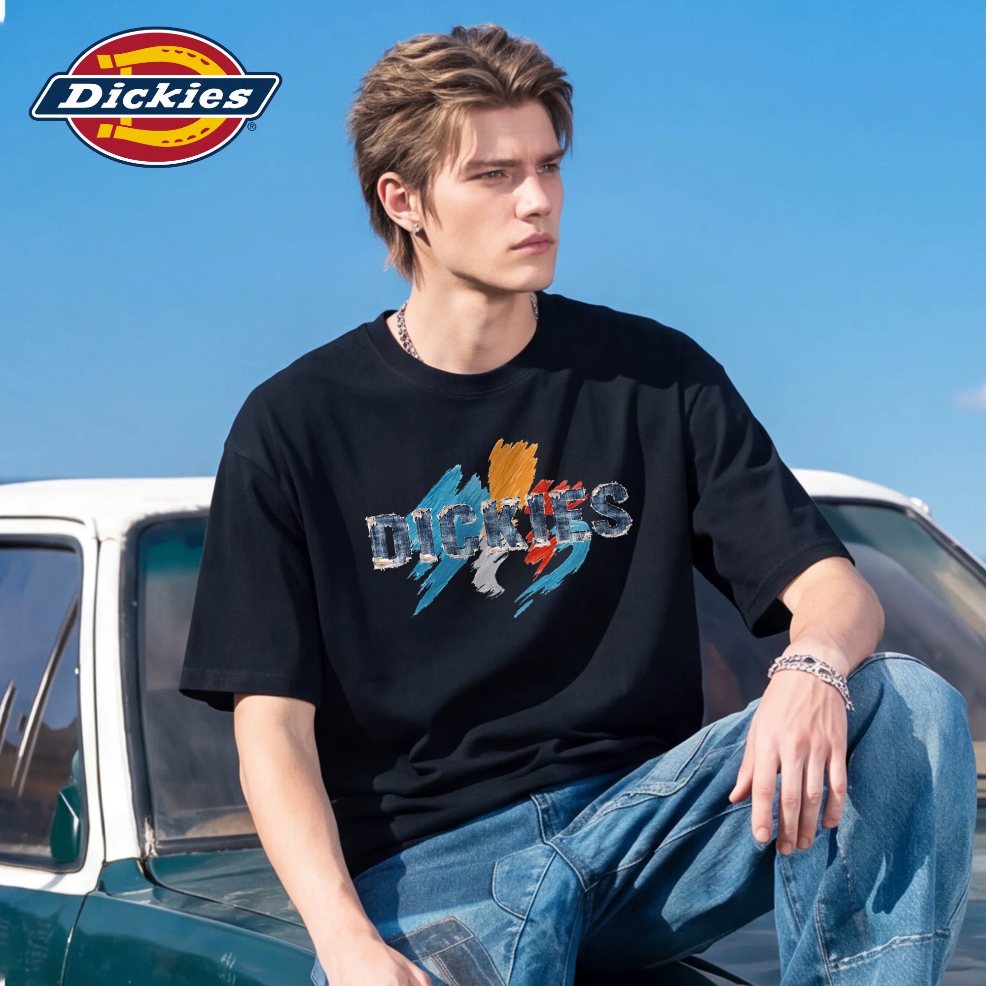 Dickies Emperor Cool Suitable American Graffiti Letter Printed Short sleeved T-shirt Men's Summer Pure Cotton Casual Couple Top M