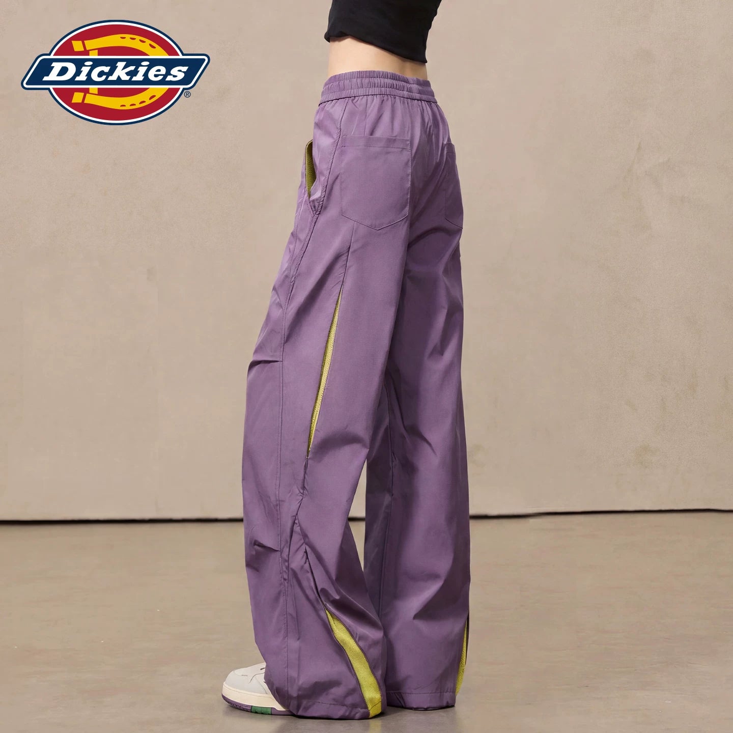 Dickies Cool Purple Wide Leg Pants for Women Summer 2026 High Waist Drawstring Versatile workwear Style Casual Pants M