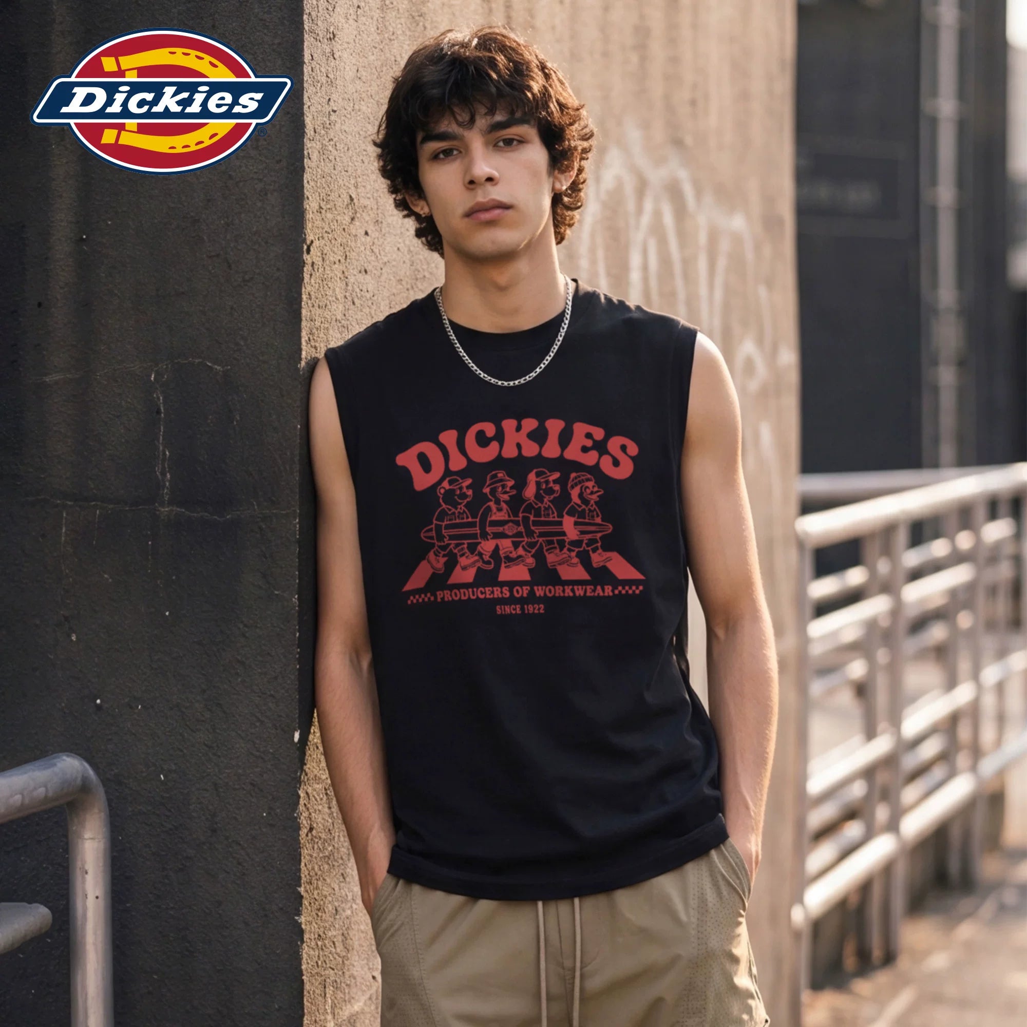 Dickies Cool Suitable American Pure Cotton Shoulder Tank Top Men's Summer Sleeveless Sports T-shirt Printed Black Top M
