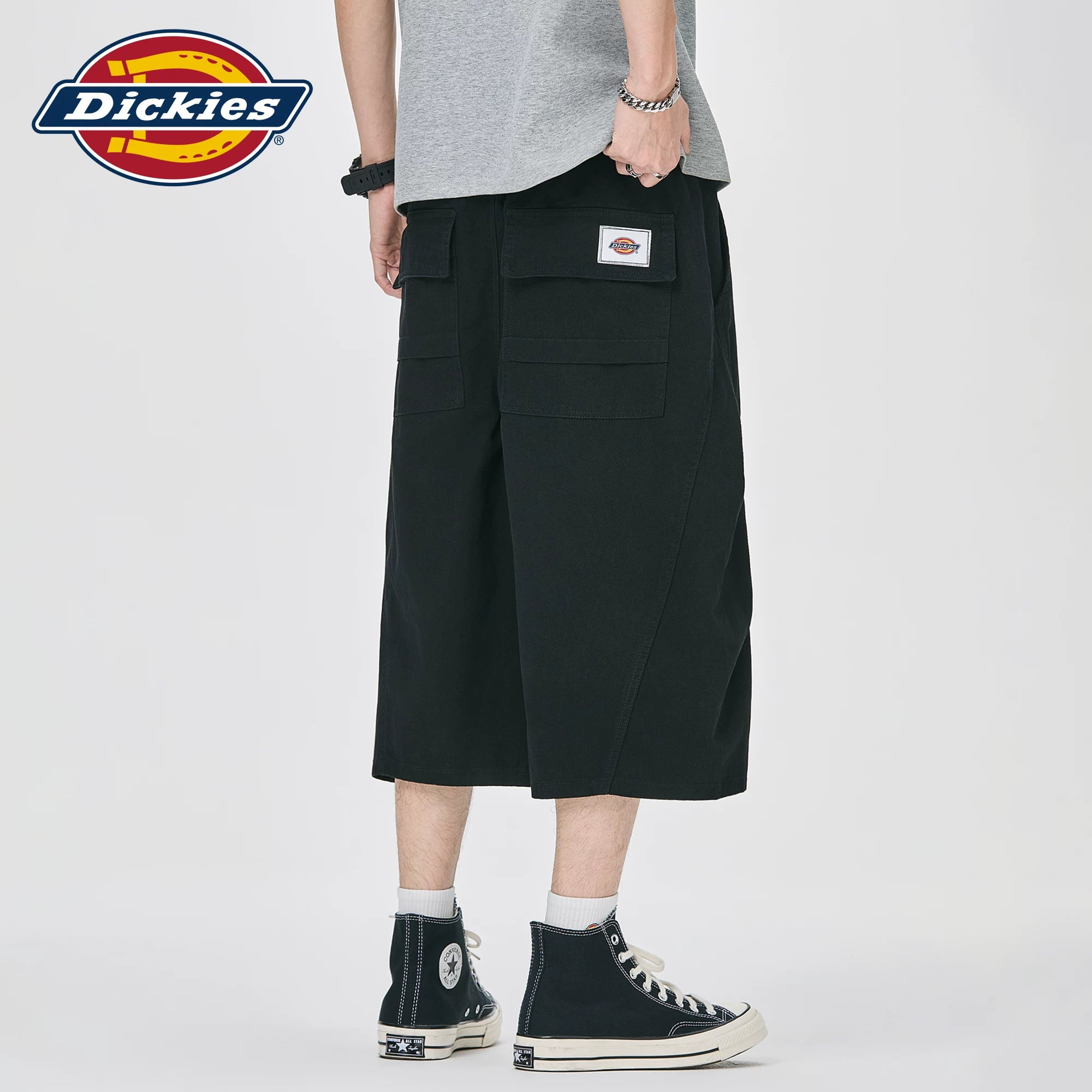 Dickies Cool American Trendy Brand Seven Point Pants for Men Summer Black Pure Cotton Loose Wide Leg Casual Middle Pants M